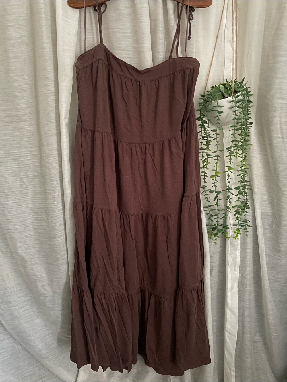 American Eagle Outfitters Brown Tiered Maxi Dress with Spaghetti Straps